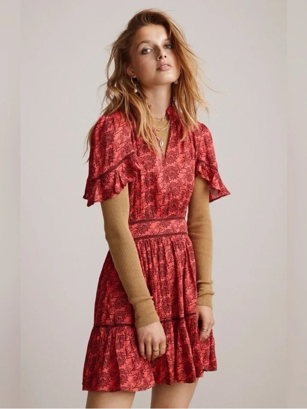 Scotch & Soda Floral Short Sleeve Ruffle Mini Dress Women’s Size Large